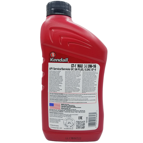 ACEITE KENDALL GT-1 MAX MO, FULL SINTETICO, 0W-16, 12/1
